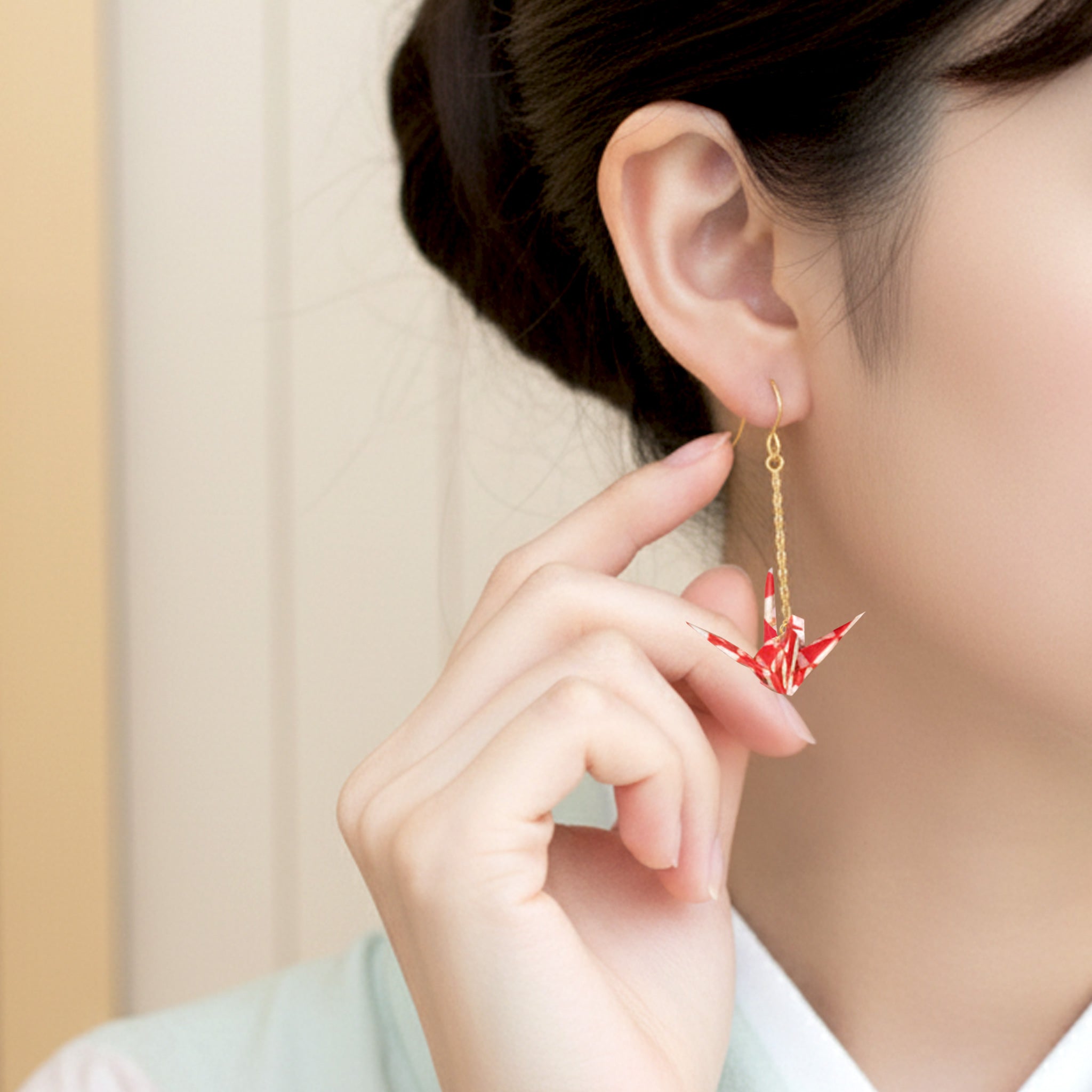 のレン 吉祥 折鶴ピアス ロングチェーン / 箱入り サージカル