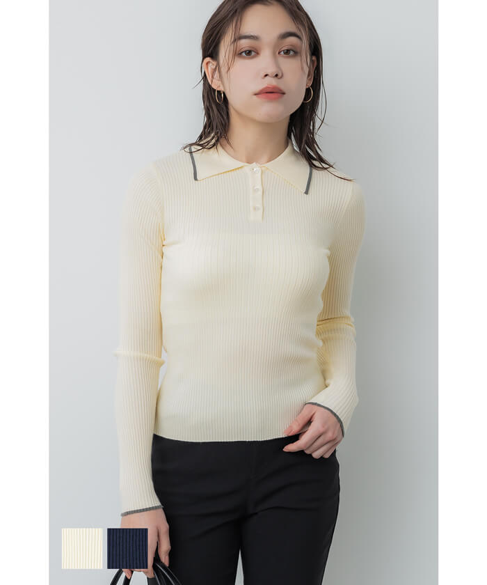セール☆2490円→990円 配色ラインニットポロシャツ レディース メール