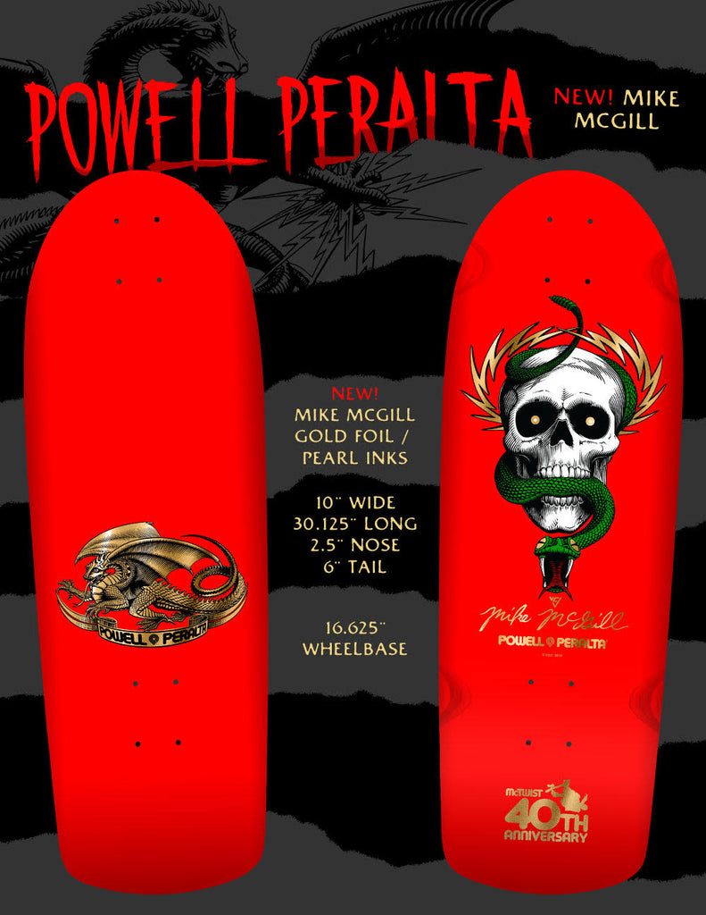 POWELL PERALTA MIKE MCGILL 40th ANNIVERSARY SKATEBOARD DECK - RED