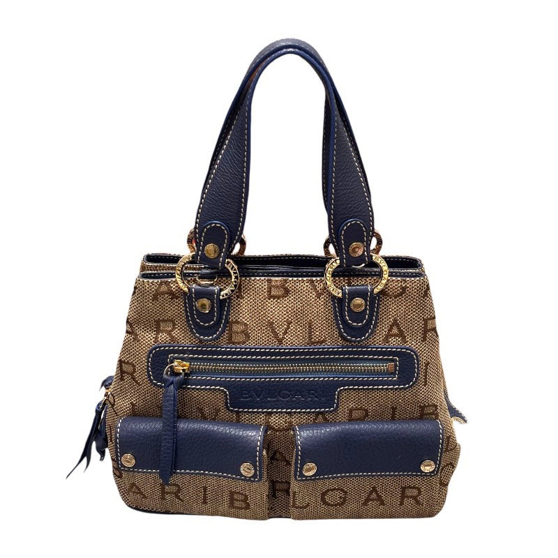 ブルガリ BVLGARI ロゴマニアハンドバッグ ベージュ・ブルー