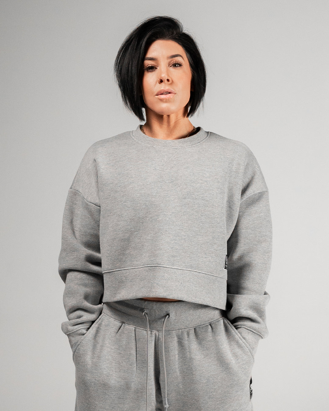 WOMENS OVERSIZED CROP CREWNECK - HEATHER GREY – FLAG NOR FAIL