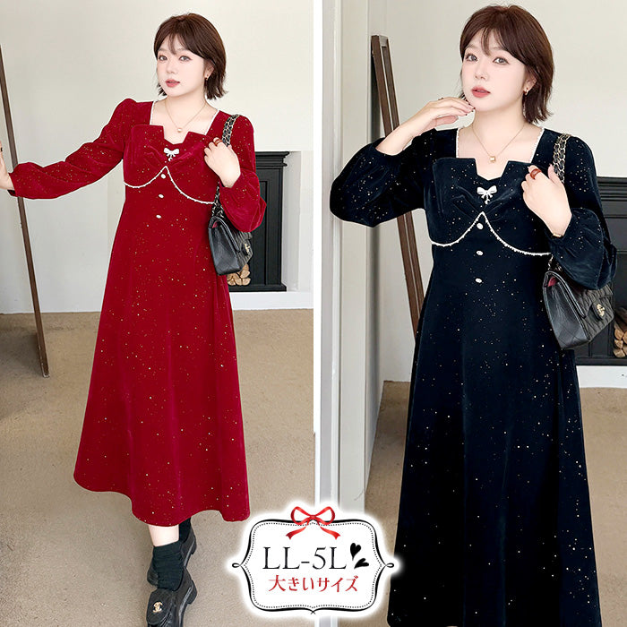 大きいサイズ レディース｜ミッドナイト・シュガーベルベットドレス