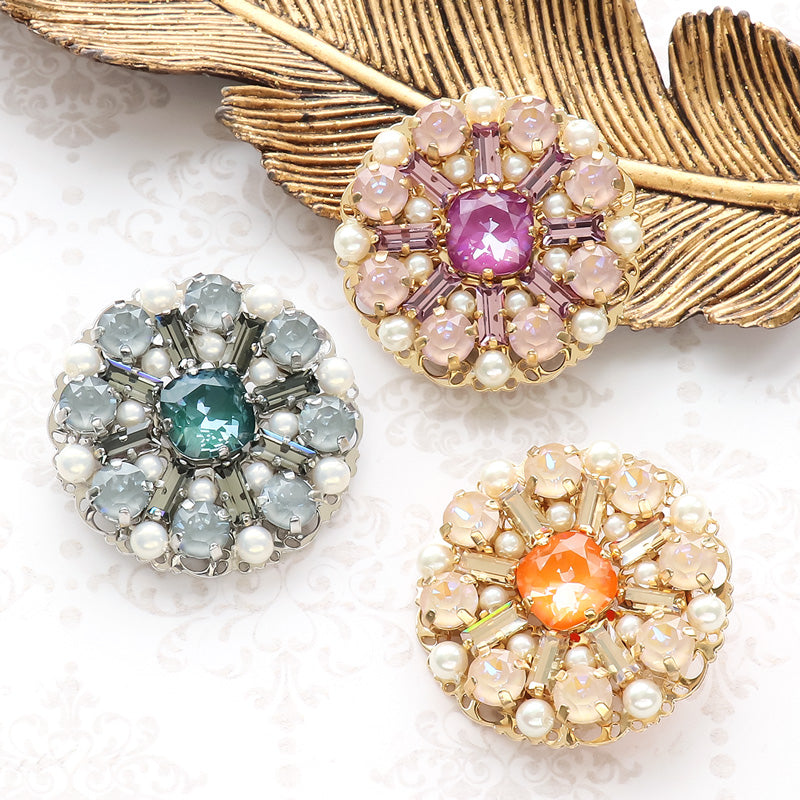 レシピNo.KR1090 貴和クリスタルのサークルフラワーブローチ – 貴和