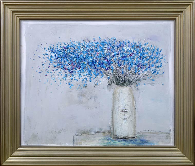 片山弘明「青い花」油絵・F12号 絵画買取・販売の小竹美術