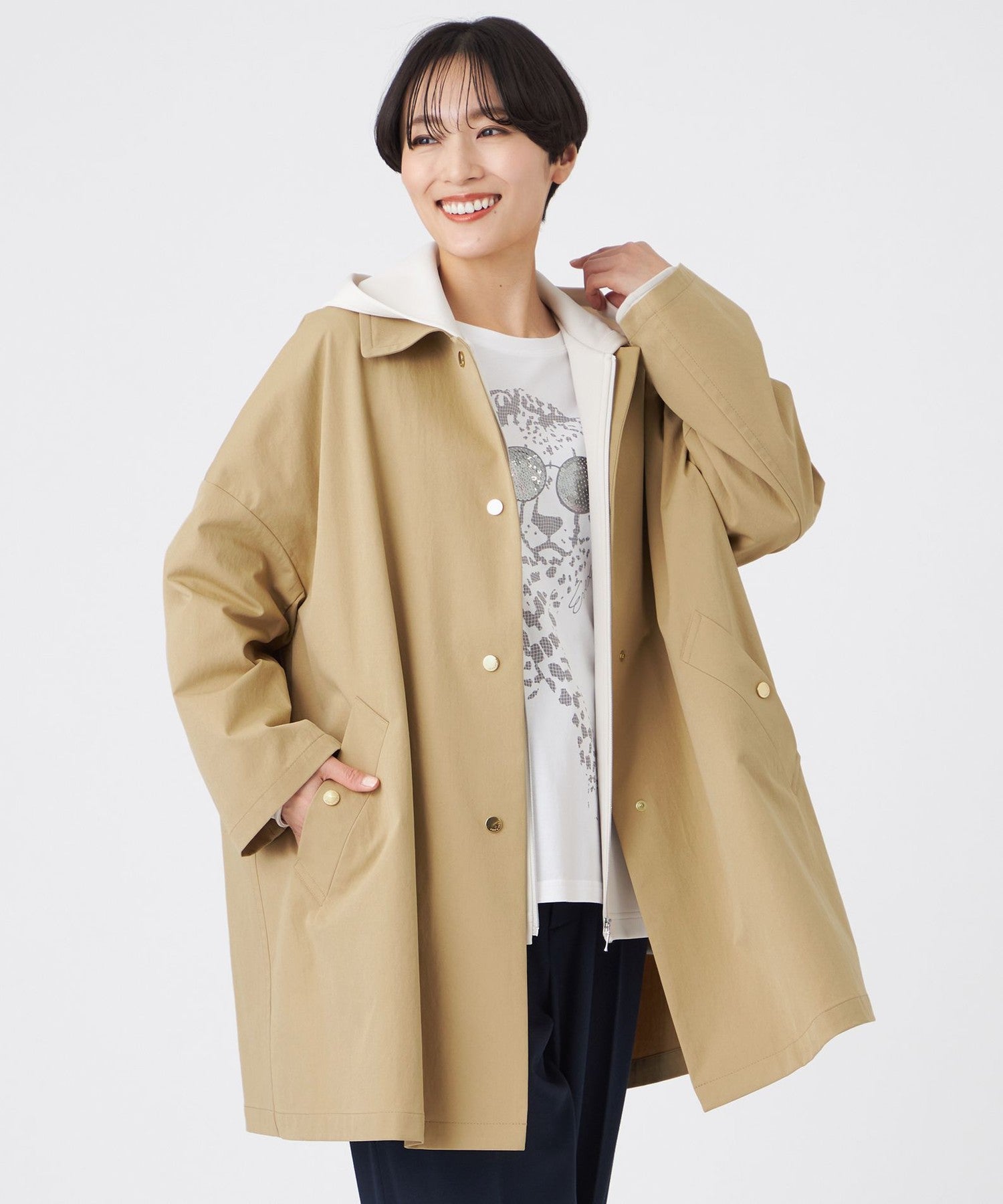 L】【はっ水・ウォッシャブル】テックスブリッドステンカラーコート