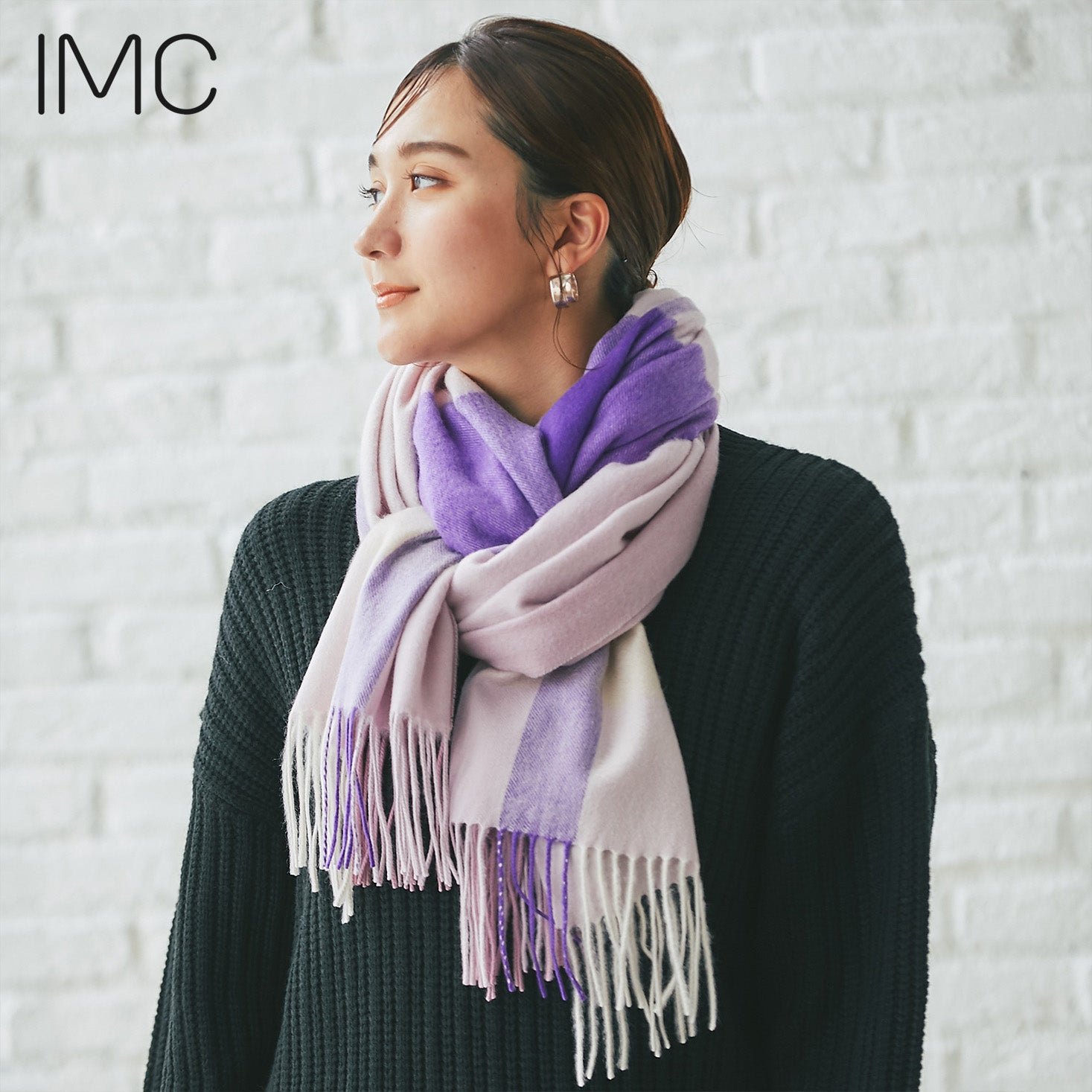 カシミヤ大判ストール チェック柄 ライトパープル – INTERMODE KAWABE