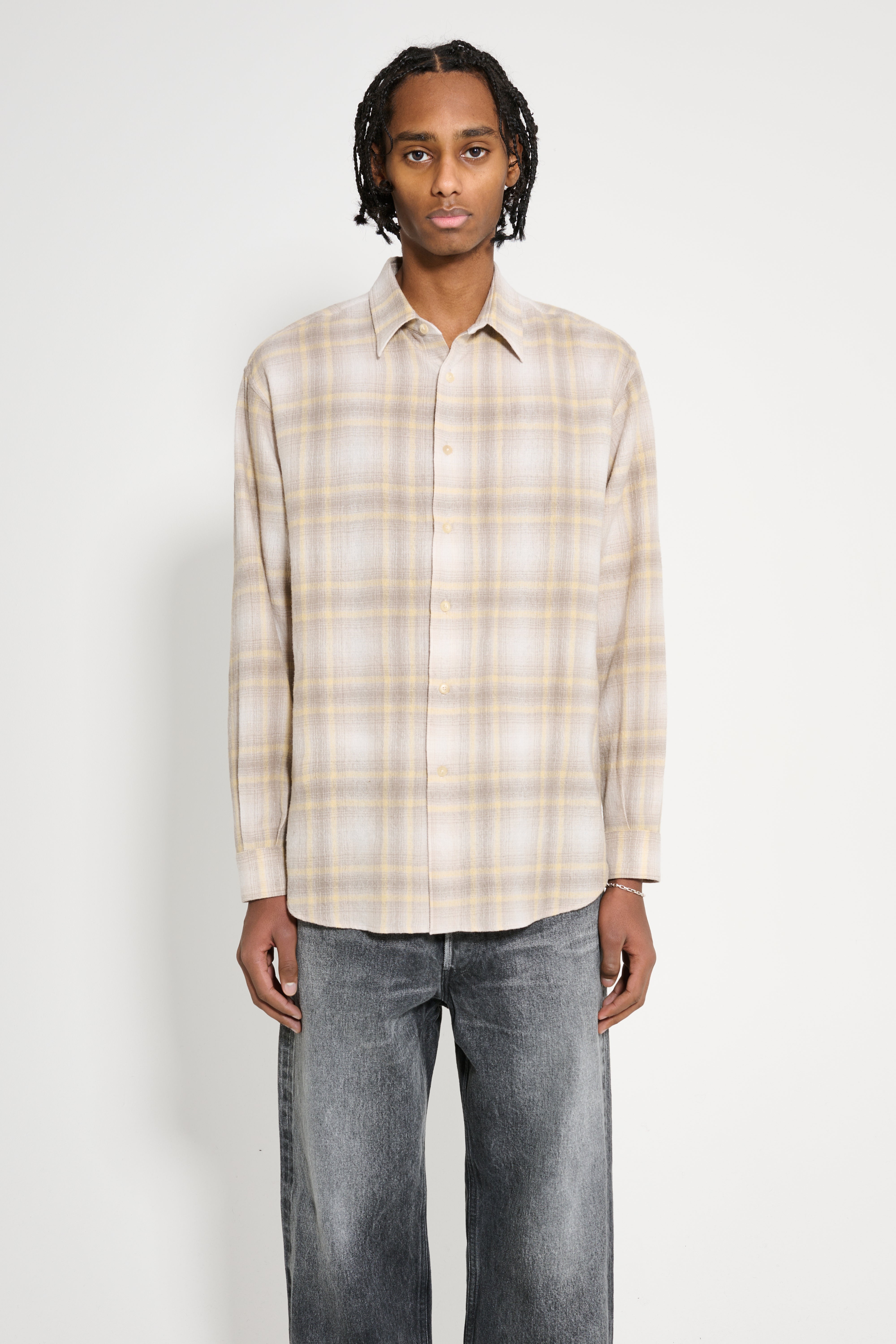 Auralee Airy Wool Check Shirt Yellow Grey Check – Très Bien