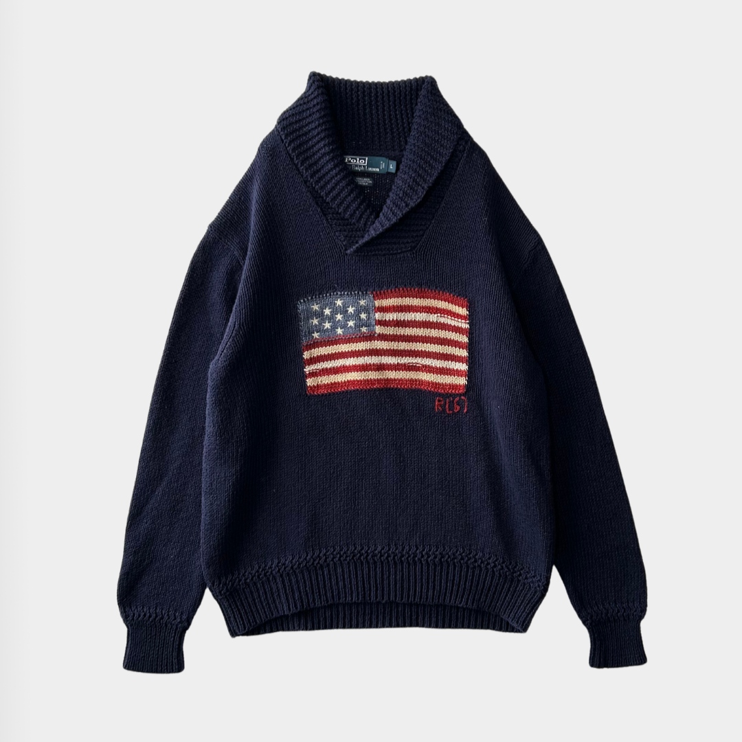 00's Polo Ralph Lauren ラルフローレン シルク混 星条旗ショール