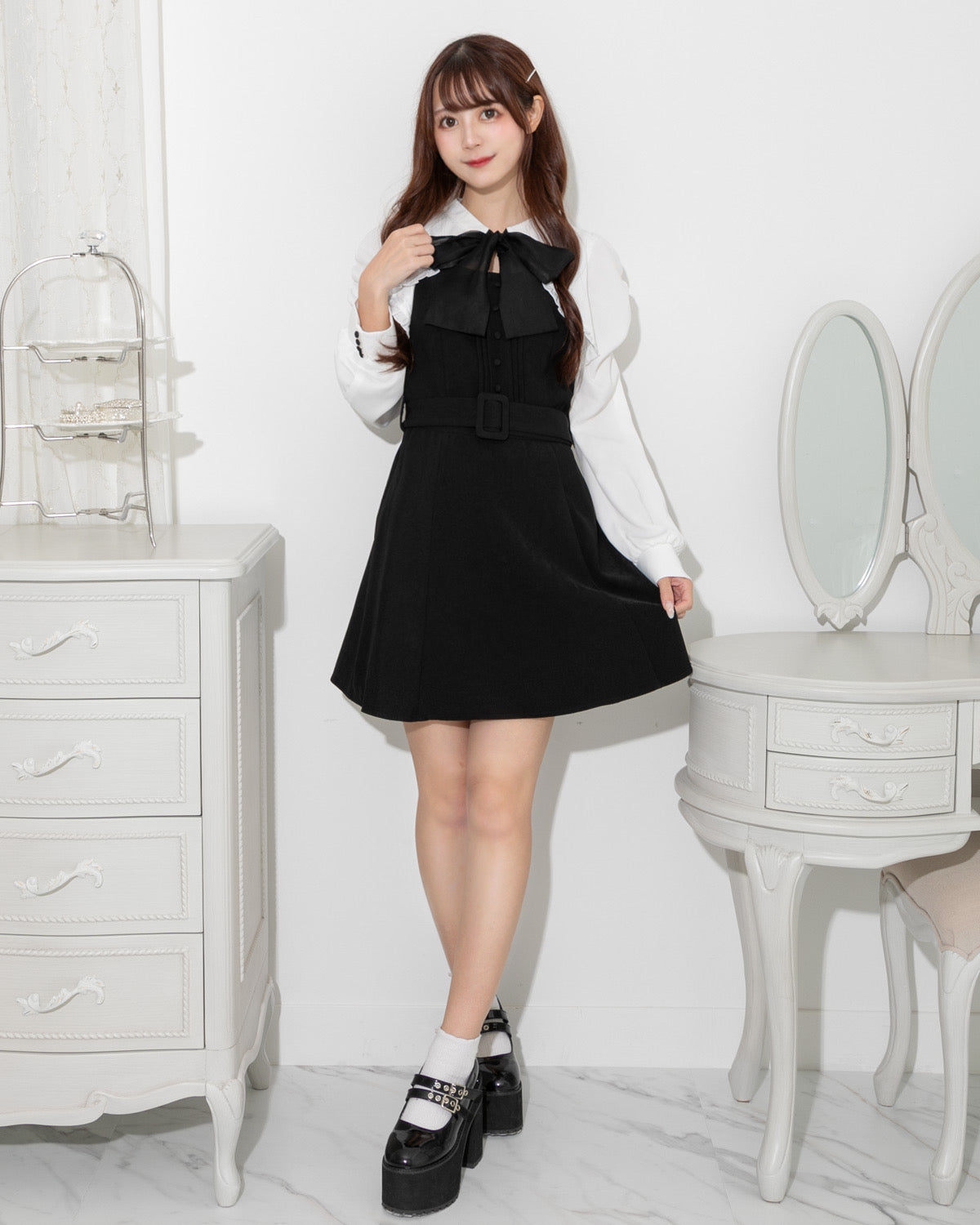 レイヤードボウタイフレアミニワンピース – pium