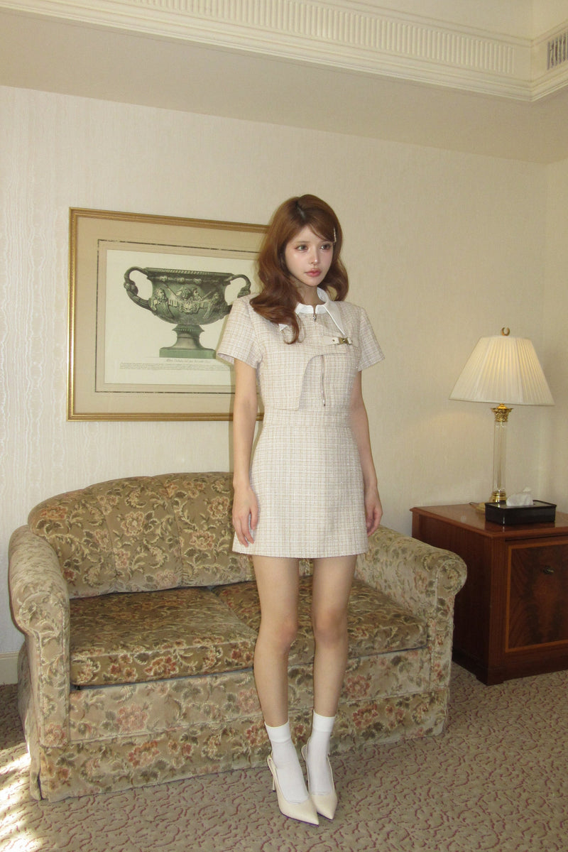 アシンメトリーツイードハーフスリーブドレス – Randy