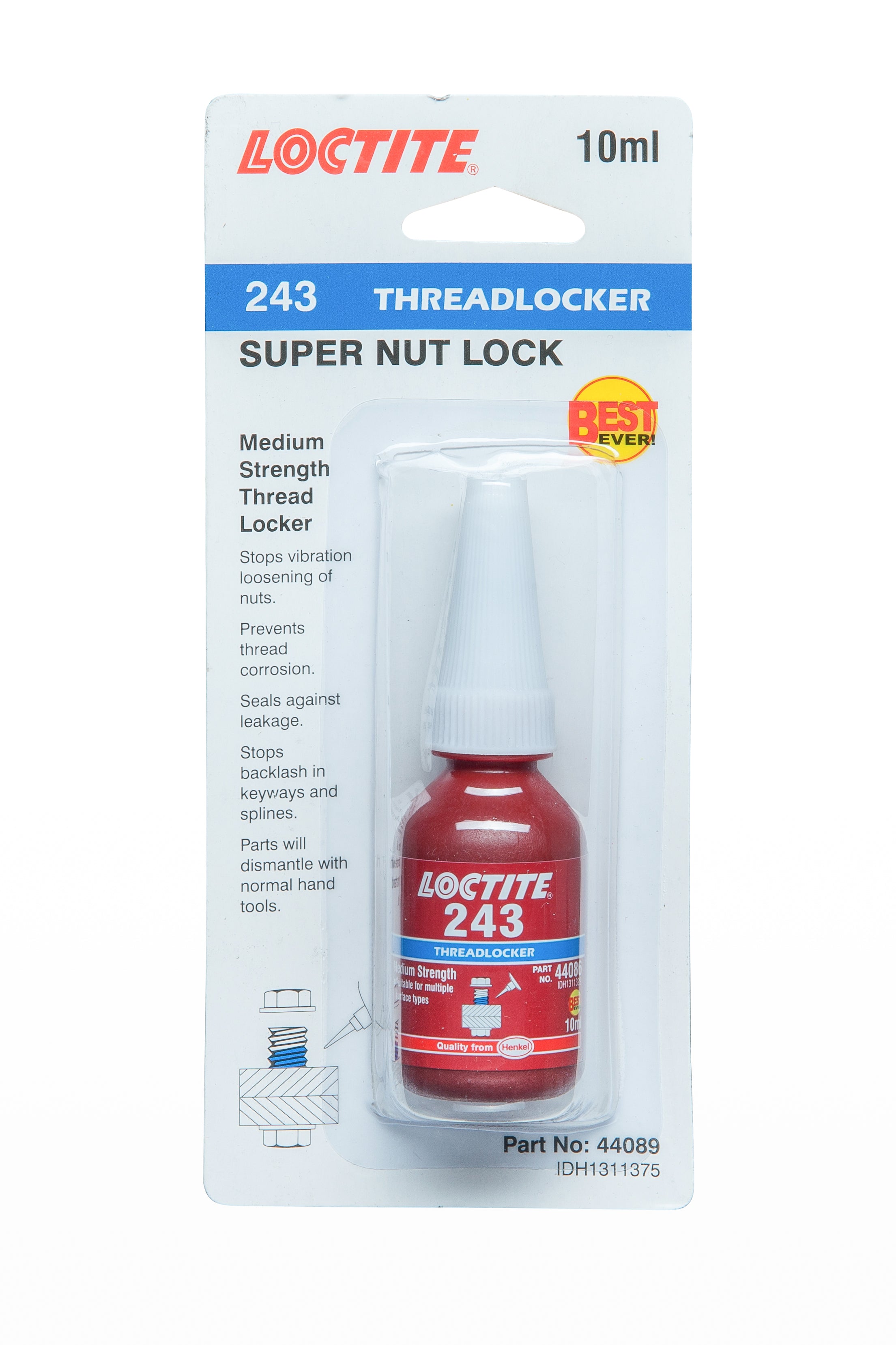 Loctite 243 - Threadlocker - Medium Strength - Blue 10Ml - 44089