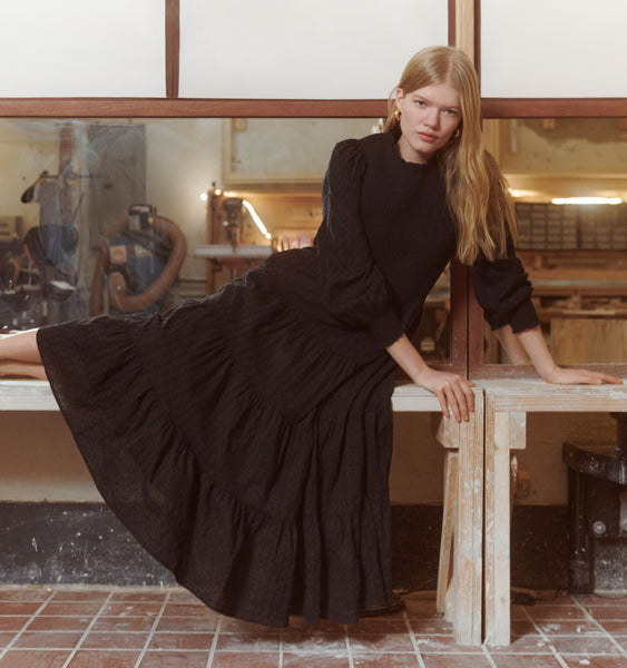 The Viviana Nap Dress - Black Linear Swiss Dot – Hill House Home