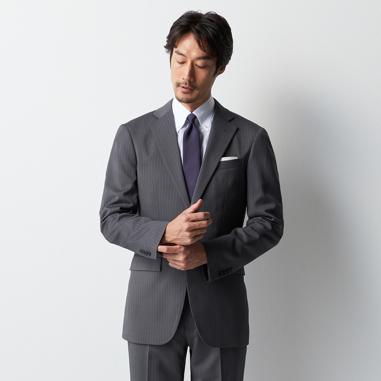 WEB限定】スマートテックスーツ ストライプ 2つボタン|O41_15AU11M67