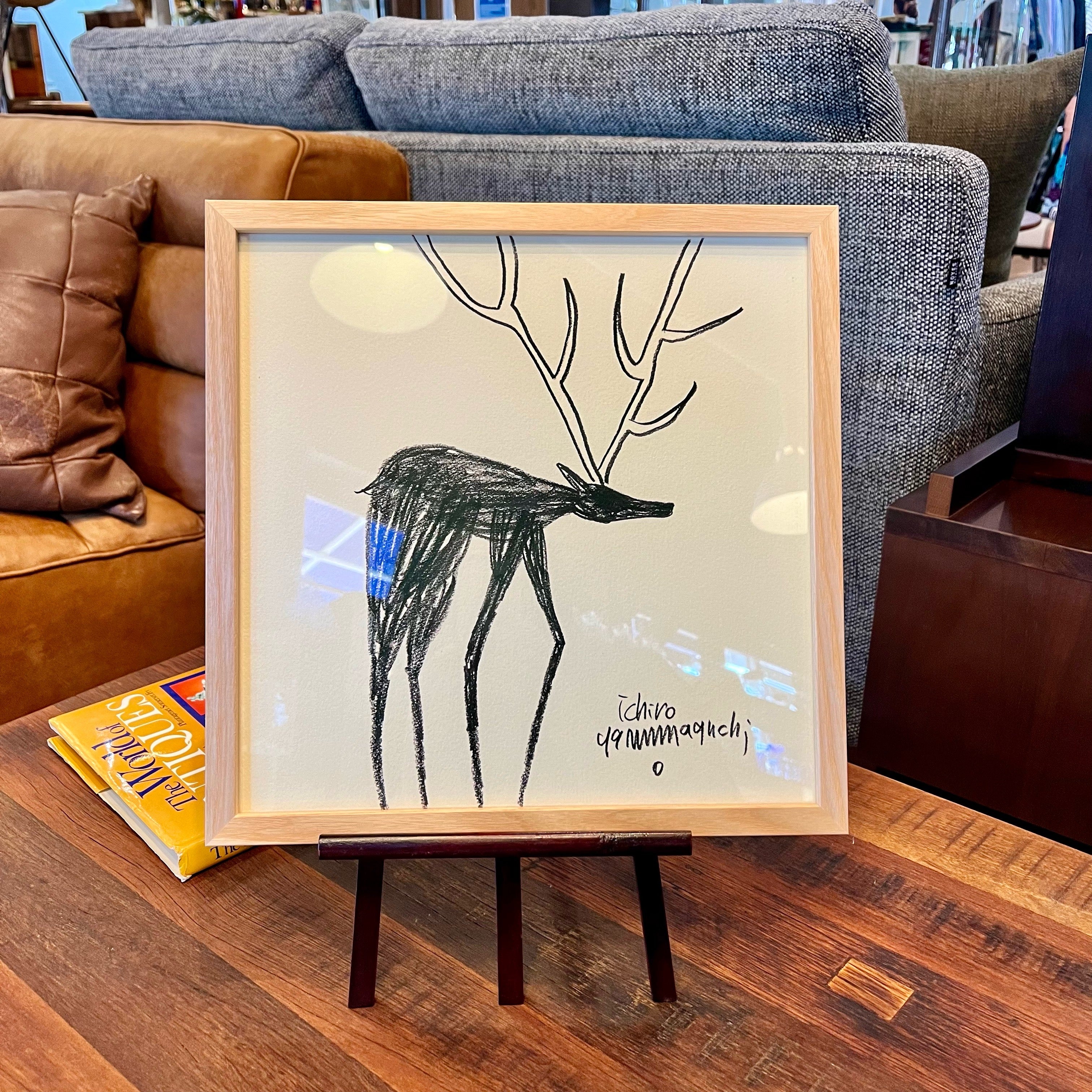 山口一郎 アートポスター トナカイ フレーム付 中古 絵 インテリア雑貨