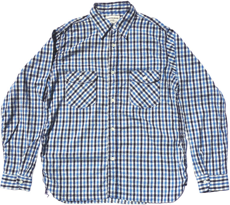 SSS25-CS NATURAL INDIGO SASHIKO GINGHAM CHECK WORK SHIRT – SAMURAI
