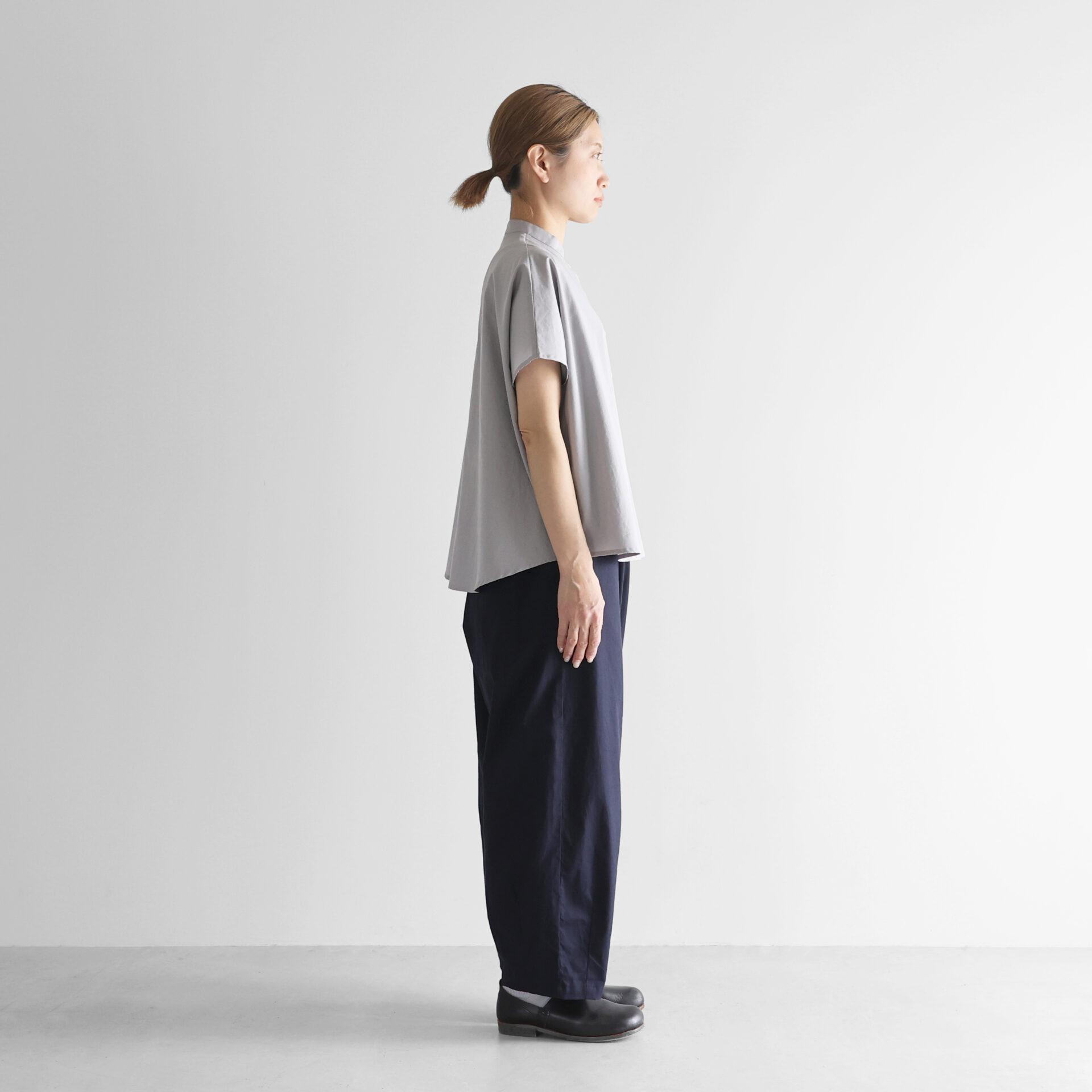 ギザコットンブロードバンドカラー半袖ワイドブラウス 【レディス