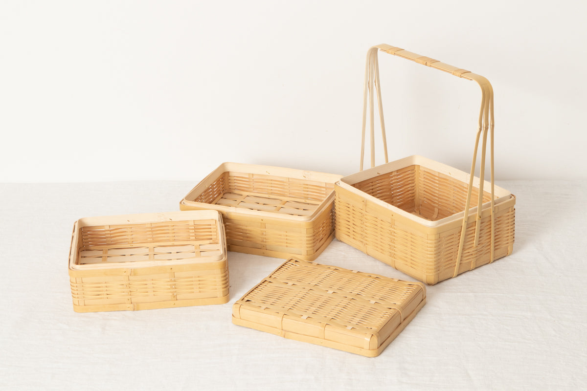 白竹の三段弁当かご お弁当や行楽に – 市川籠店 | 1basketry
