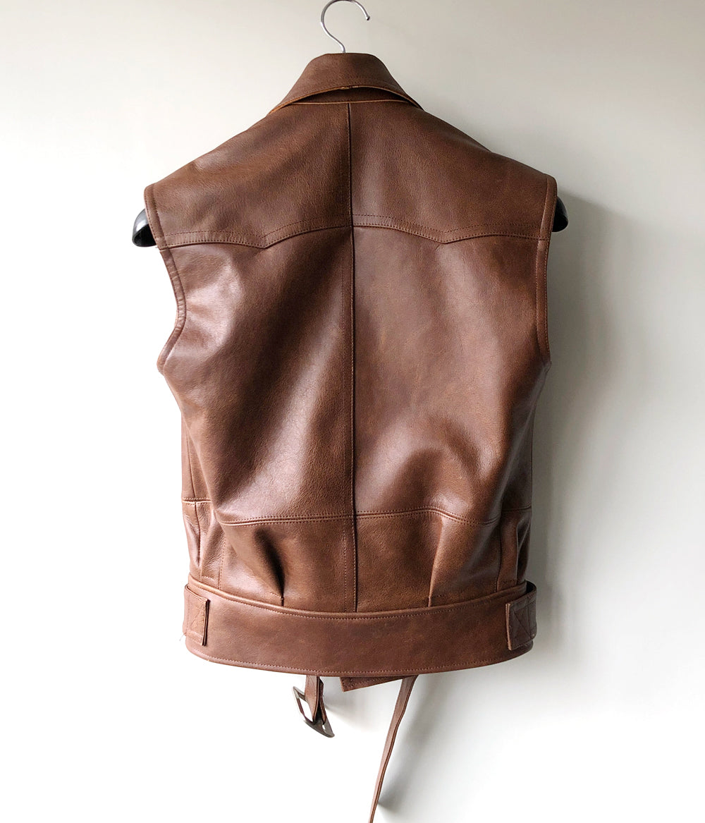 FUMIKA_UCHIDA/LEATHER SLEEVELESS DOUBLE RIDERS JACKET(BROWN)