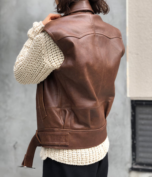FUMIKA_UCHIDA/LEATHER SLEEVELESS DOUBLE RIDERS JACKET(BROWN)