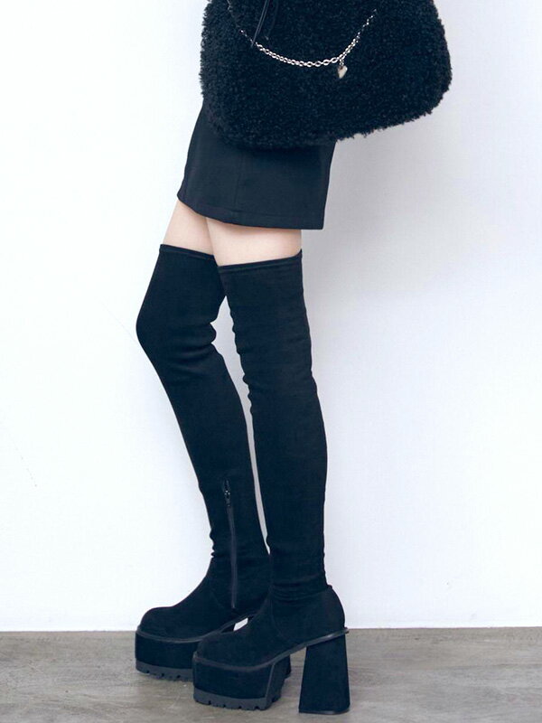 EMODA エモダ 厚底 ブーツ スクエア フィット ロング ブーツ ニーハイ