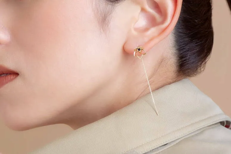 キキョウサファイアチェーンピアス2way｜9月誕生花×9月誕生石