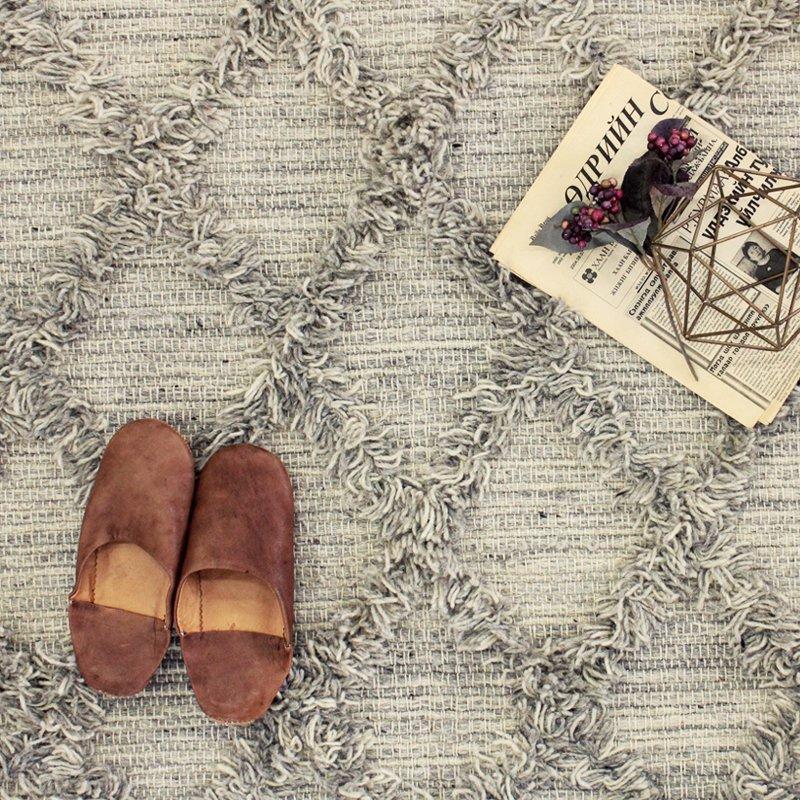 ウール100％のおしゃれなインド製手織りラグ WOOL CROSS RUG グレー