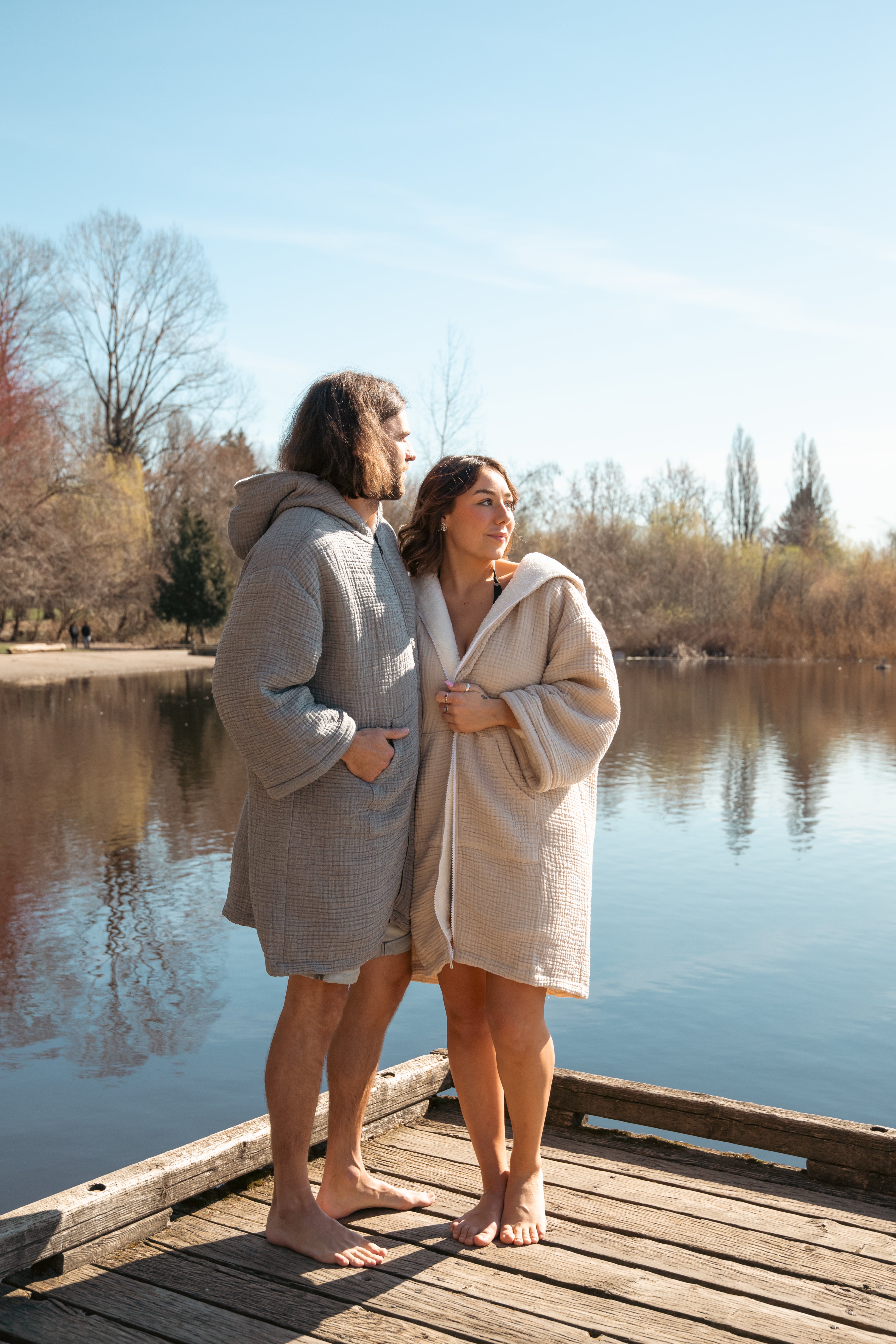 THE POLAR | Unisex Fleece-lined Muslin Zip Poncho – Tofino Towel Co.
