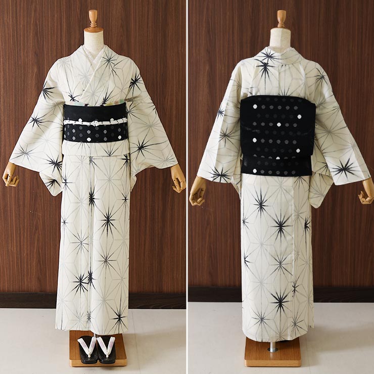 楽天市場】[セオα] 浴衣 にじみ麻の葉(生成り×墨黒） ゆかた セオ