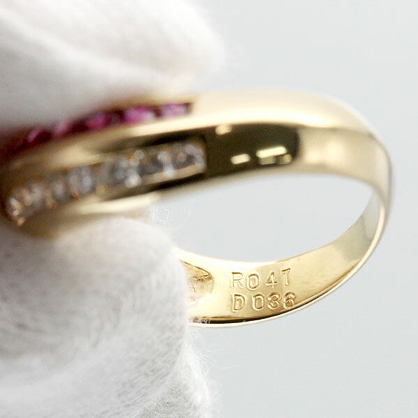楽天市場】K18YG ルビー ダイヤモンド リング 11.5号 R.047ct D0.36ct