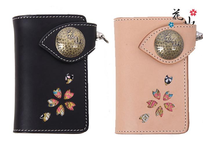 楽天市場】花山[かざん] 都桜金襴 桜型抜き レザーミドルウォレット 和