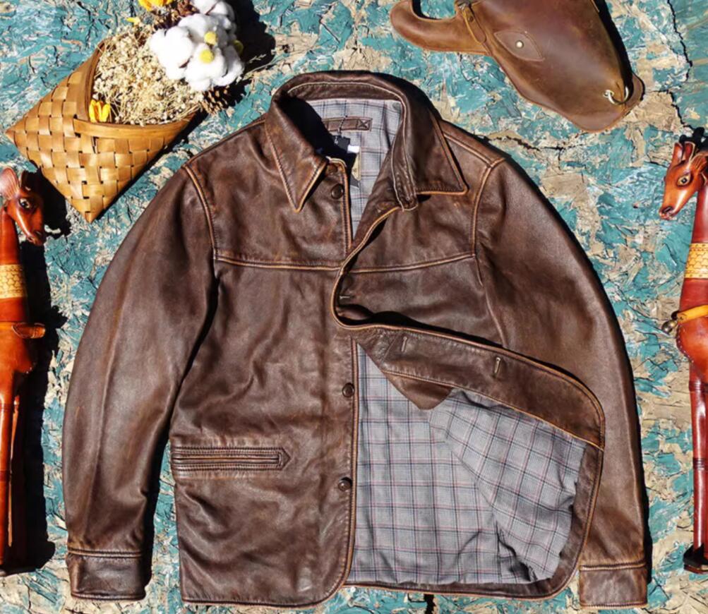楽天市場】秋冬 新品 茶芯牛革 レトロ 本革 ユーズド加工 ライダース