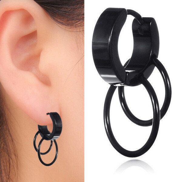 楽天市場】ダブルリングフープピアス（ブラック）/1個販売 黒色 18G 18