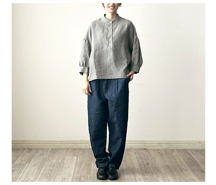 楽天市場】Linenya（リネンヤ）スタンドカラーリネンブラウス