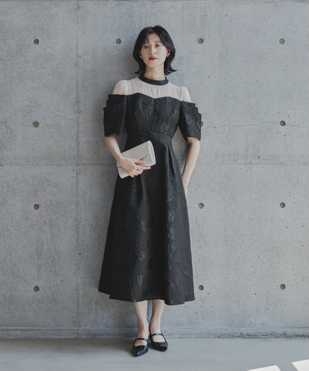 楽天市場】フラワージャガードフレアドレス パーティードレス 結婚式