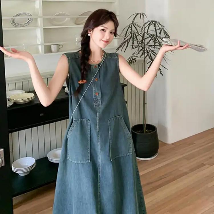 楽天市場】デニムノースリーブワンピース デニムワンピース レディース