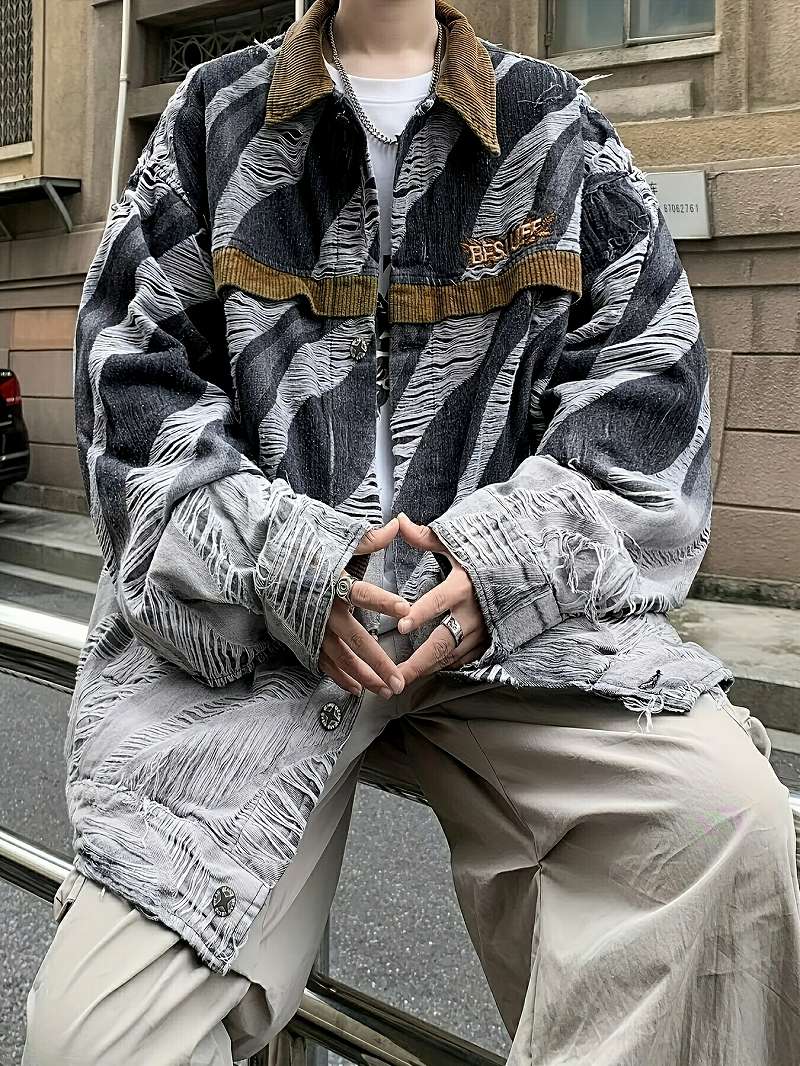 楽天市場】ド派手 ゼブラ柄風ダメージ加工 デニムジャケット 035