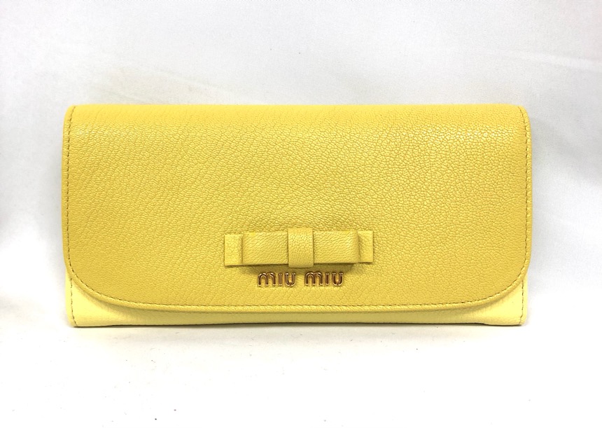 楽天市場】未使用 ミュウミュウ 長財布 リボン付 5M1109 イエロー バイ