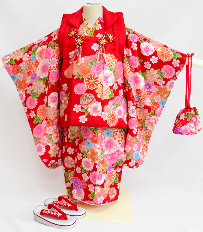 楽天市場】七五三 753 正絹 着物 3歳 女の子 正絹被布セット 百花繚乱