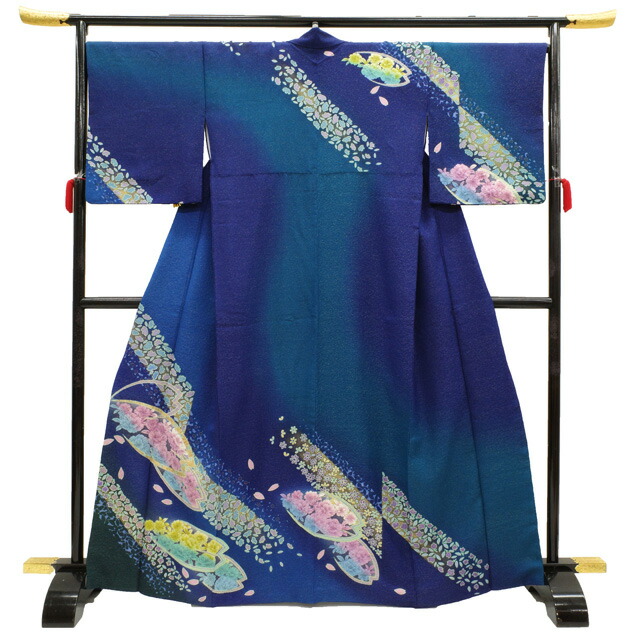 楽天市場】【新古品】 訪問着 着物 正絹 袷 フォーマル 金通し 青地