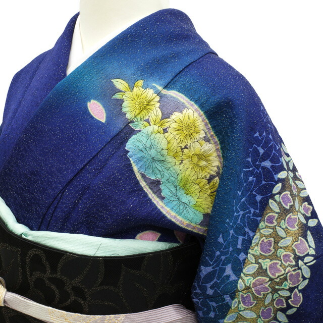 楽天市場】【新古品】 訪問着 着物 正絹 袷 フォーマル 金通し 青地