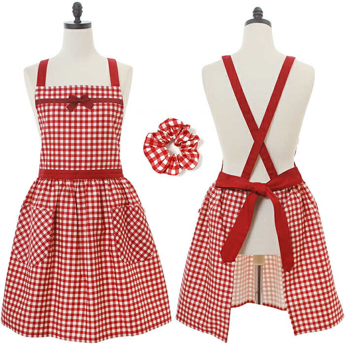 楽天市場】エプロン ワンピース おしゃれ 大人 かわいい 赤 チェック