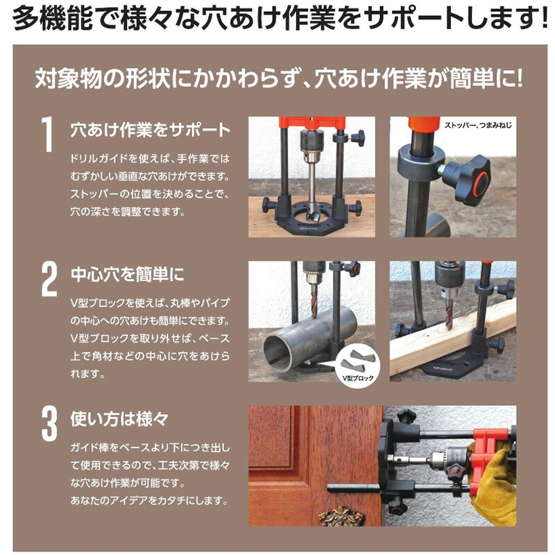 楽天市場】ドリルガイドDX 13mmチャック付 神沢鉄工 K-802-2 ( 垂直穴