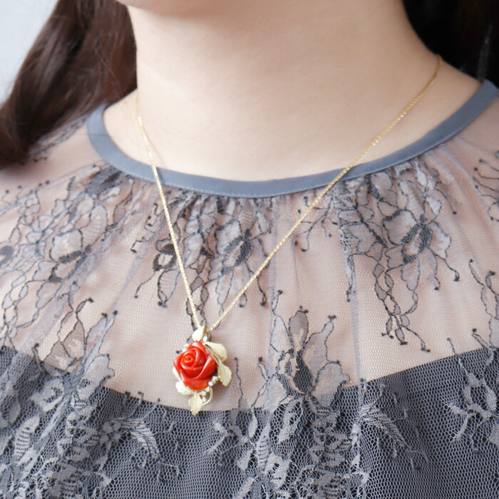 楽天市場】≪1年保証付き≫ 日本産血赤珊瑚バラ ローズK18ペンダント