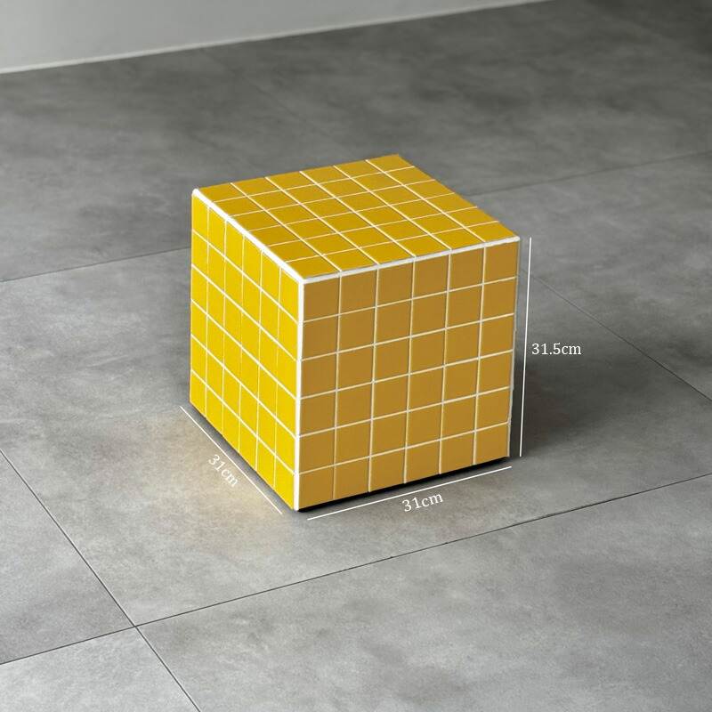 楽天市場】イエロー タイル キューブ サイドテーブル スツール【ART OF