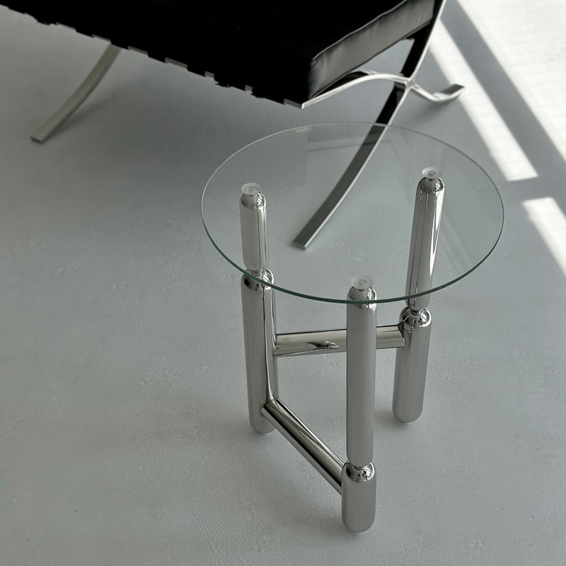 ステンレス ラウンド 🎍 ガラス サイドテーブル【ART OF BLACK】
