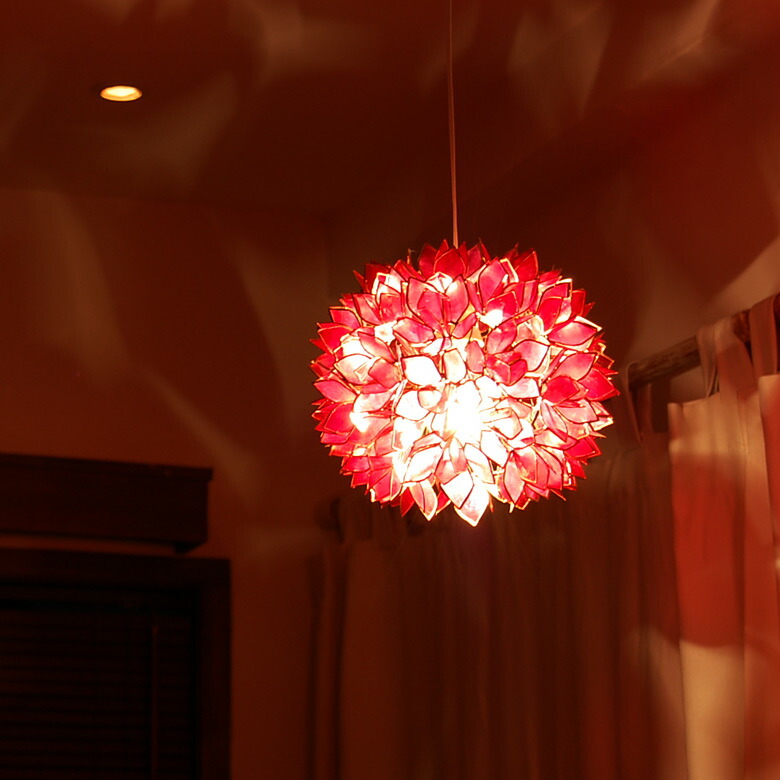 楽天市場】アジアン 照明 カピスシェルペンダントライト レッド色