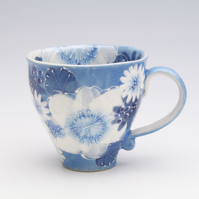 楽天市場】藍彩白絵花 マグ【瀬戸焼 和食器 食器 コーヒーカップ