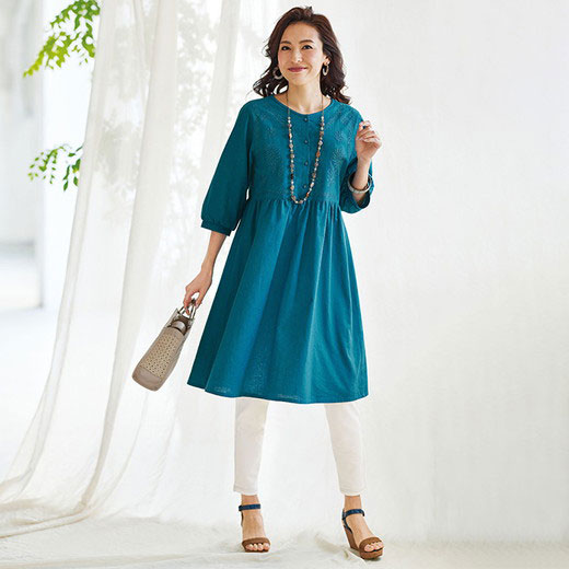 楽天市場】＼早割全品10％OFFクーポン／チュニック 綿麻素材刺しゅう