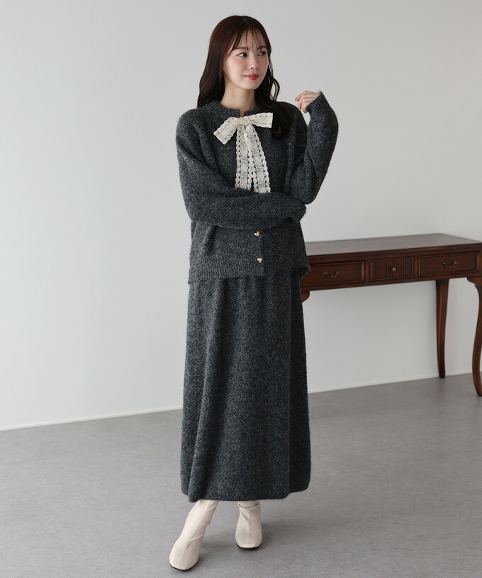 楽天市場】【送料無料】レースリボンカーディガン＆ニットスカート