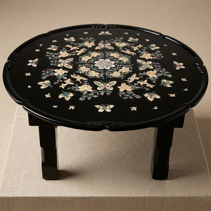 楽天市場】韓国螺鈿漆塗り丸お膳鶴と花柄中□oz-gl-202-m-sおぜん